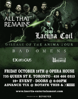 All That Remains, Lacuna Coil - Disease of The Anima Tour tickets - Inertia Entertainment