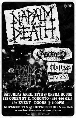 Napalm Death, Aborted, Tombs & WVRM - Cancelled tickets - Inertia Entertainment