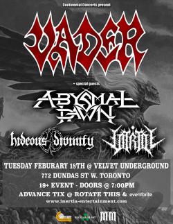 Vader, Abysmal Dawn, Hideous Divinity & Vitriol tickets - Inertia Entertainment