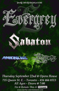 Evergrey, Sabaton, Powerglove & The Absence tickets - Toronto, ON - Inertia Entertainment