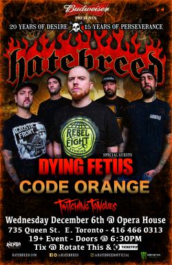 Hatebreed - 20 Years of Desire, 15 Years of Perseverance - Wiht Dying Fetus, Code Orange and Twitching Tongues tickets - Inertia Entertainment