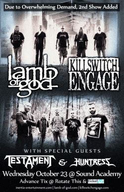 Lamb Of God & Killswitch Engage wsg./Testament & Huntress tickets - Toronto, ON - Inertia Entertainment