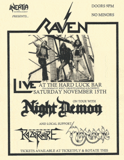 Raven, Night Demon, Razorwire & Manacle tickets - Toronto, ON - Inertia Entertainment