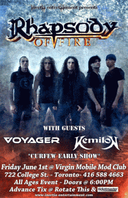 Rhapsody Of Fire, Voyager & Kemilon tickets - Toronto, ON - Inertia Entertainment