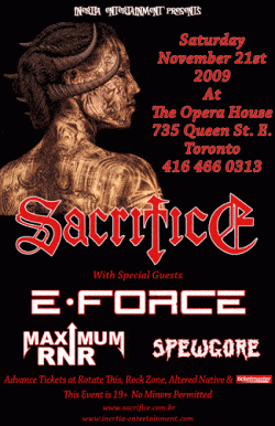 Sacrifice, E-Force, Maximum RNR, Spewgore tickets - Toronto, ON - Inertia Entertainment
