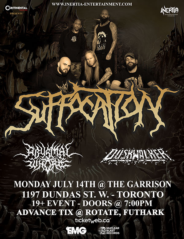 Suffocation, Abysmal Whore & Duskwalker tour